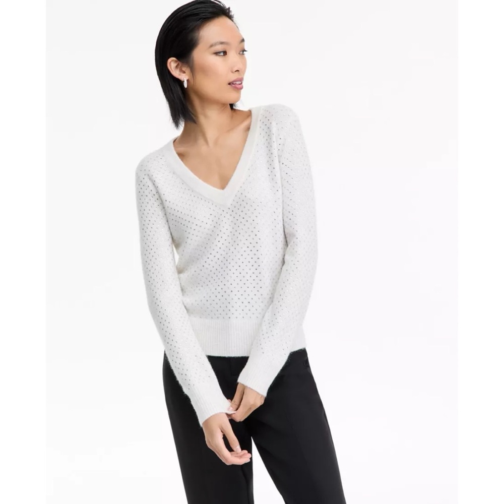 INC International Concepts Women's Rhinestone Sweater Wool Alpaca Size XL V-Neck